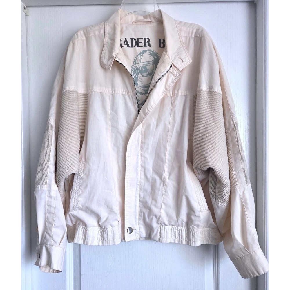 Vintage Trader Bay Sears Cream Aviator Bomber Jacket Pilot Graphic Lining Sz L